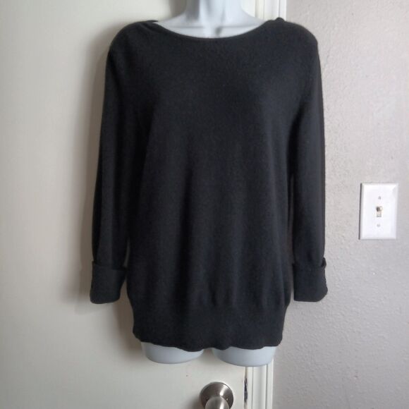 Prive Cashmere Sweater Womens Large Black Crewneck Pullover Knit Button Cuff Top - Picture 1 of 12
